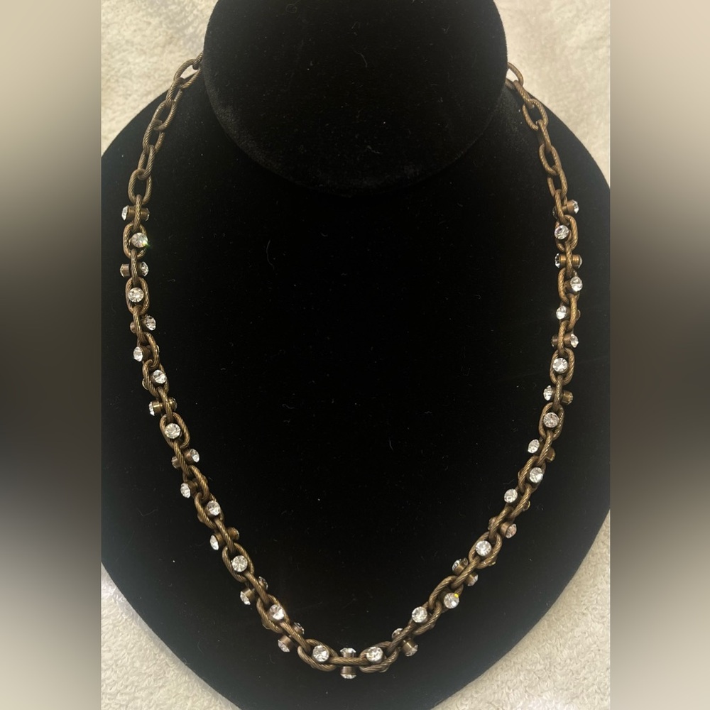 NWOT-Antique Bronze Necklace with clear gemstone detailing